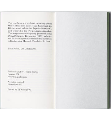 Walter Benjamin: The Artwork in the Age of its Technical Reproducibility (second edition)