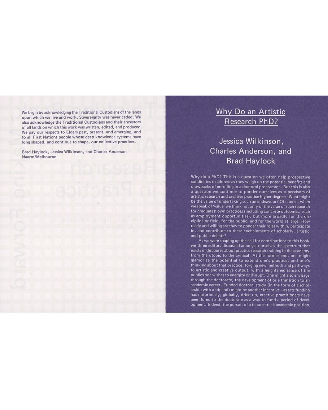 Thinking Back, Making Forward: Artistic Research in Practice